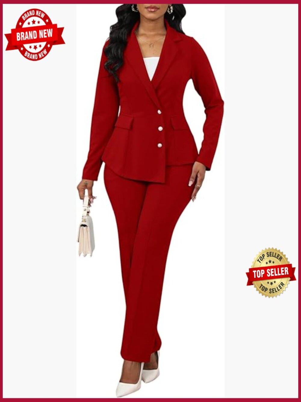 Dressy Long Sleeve Blazer and Straight Pants Business 2 Piece Set